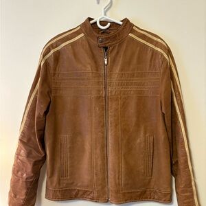 Ganni Tan Leather Jacket with Cream Accents